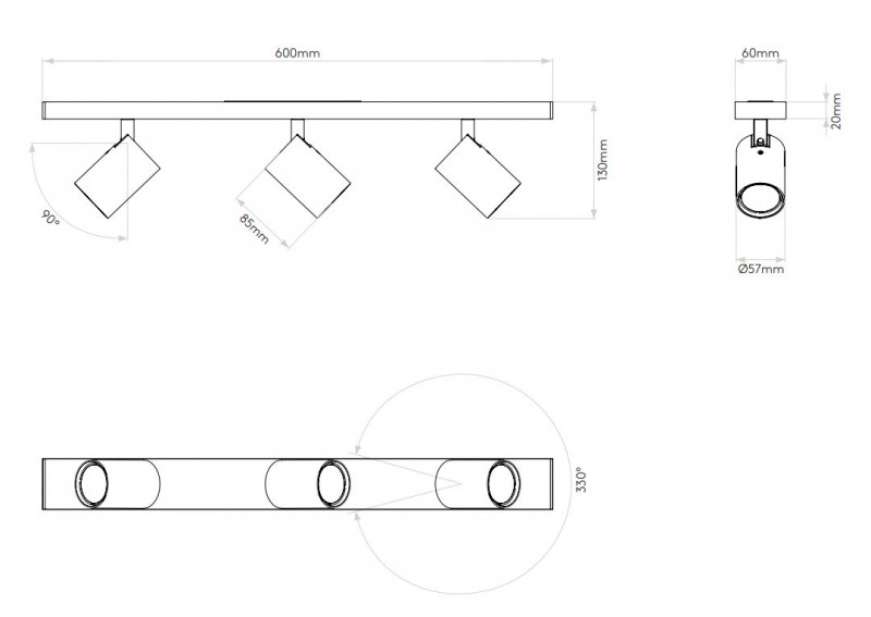 Specification image for Astro Ascoli Triple Bar Ceiling Light